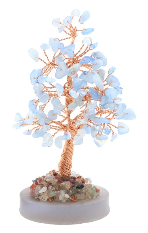 Arbre du Bonheur Aigue Marine sur Agate 14cm