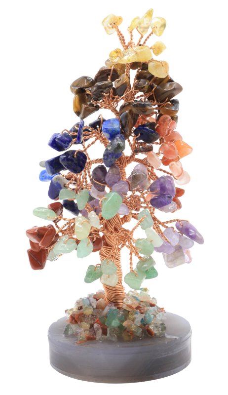 Arbre du Bonheur 7 Chakras sur Agate 14cm