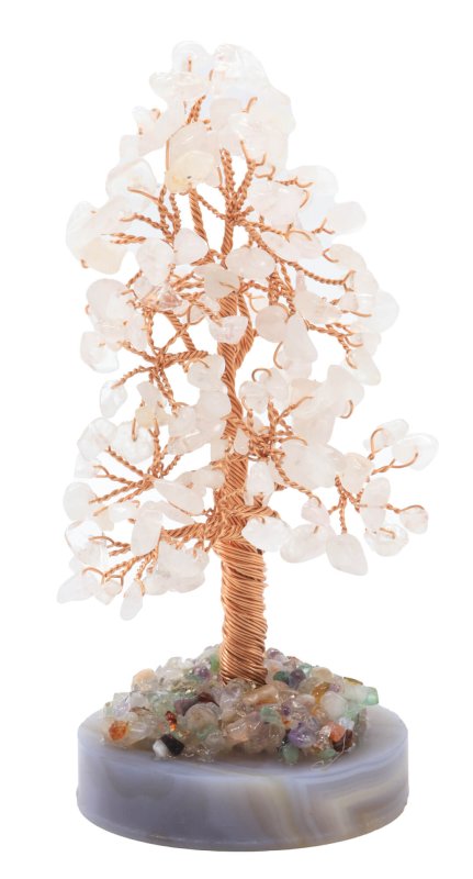 Arbre du Bonheur Cristal de Roche sur Agate 14cm