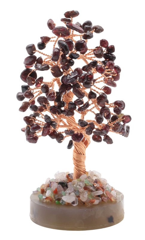 Arbre du Bonheur Grenat sur Agate 14cm