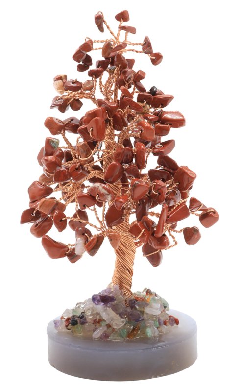 Arbre du Bonheur Jaspe Rouge sur Agate 14cm
