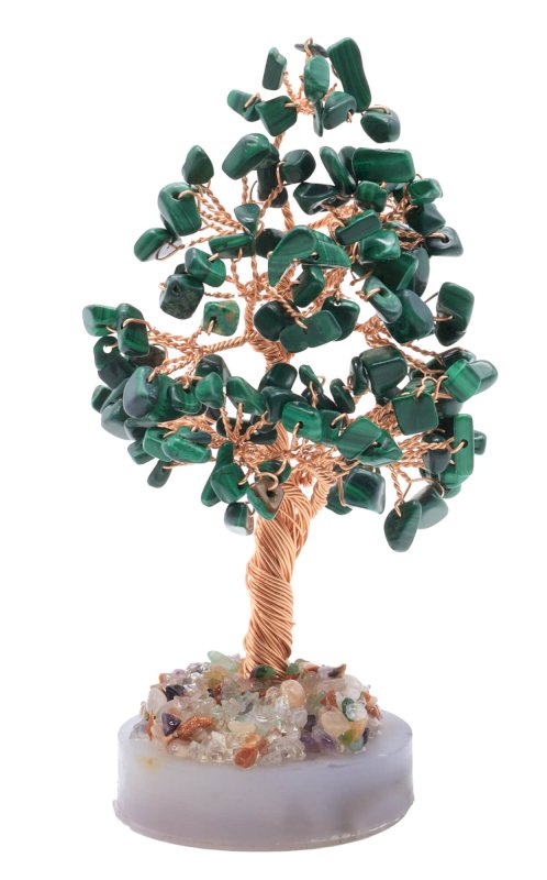 Arbre du Bonheur Malachite sur Agate 14cm
