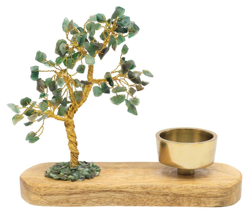 Arbre du Bonheur Aventurine Verte + Bougeoir 17cm