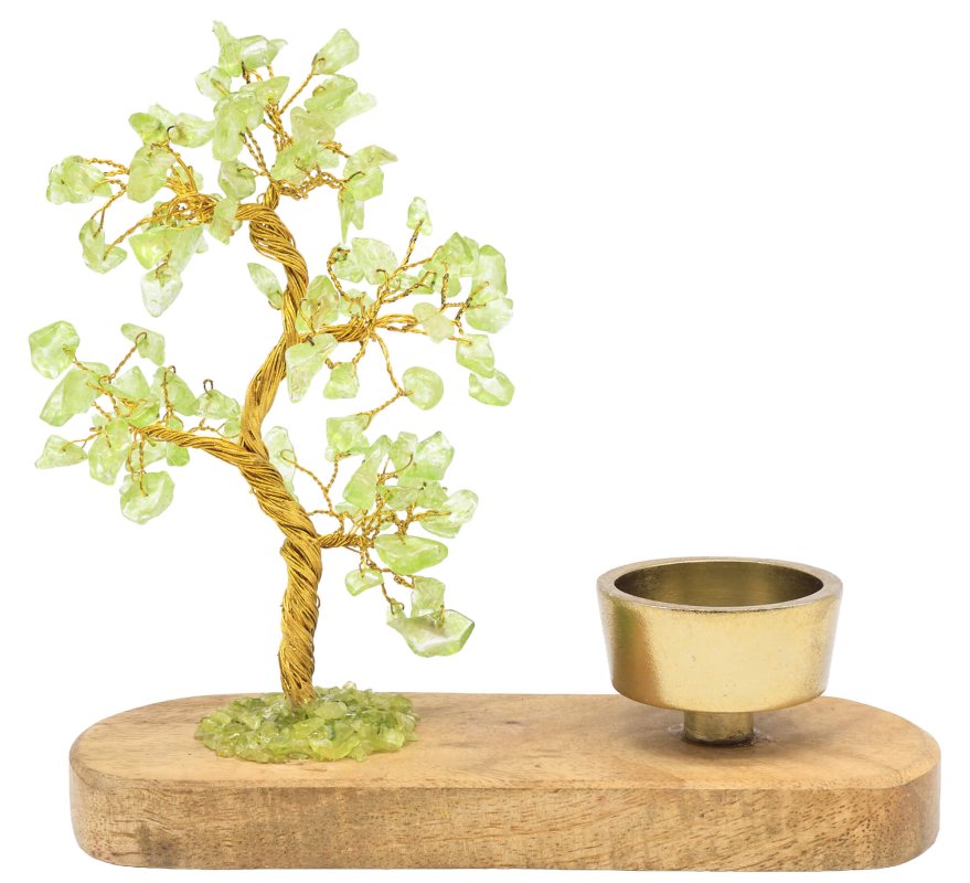 Arbre du Bonheur Quartz vert + Bougeoir 17cm
