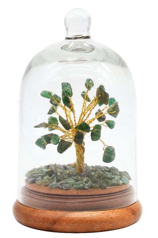 Arbre du Bonheur Aventurine Verte sous cloche 12cm