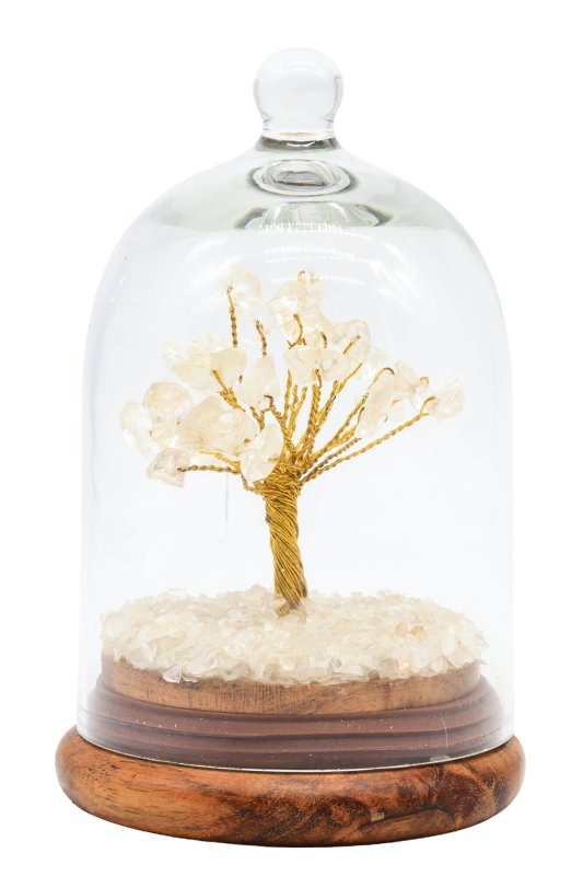 Arbre du Bonheur Cristal de Roche sous cloche 12cm