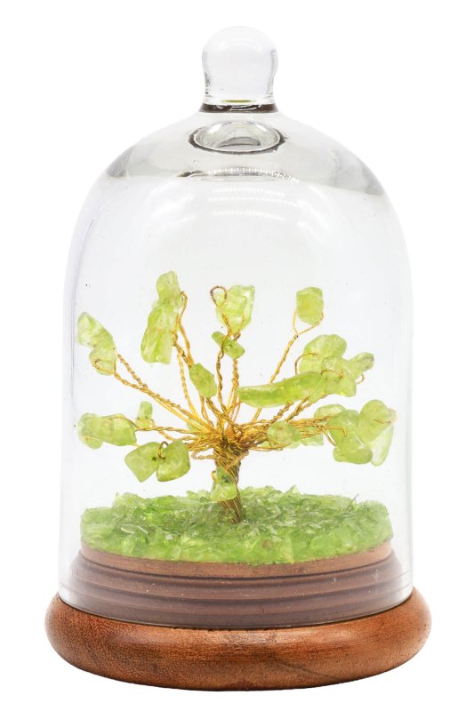 Arbre du Bonheur Quartz vert sous cloche 12cm