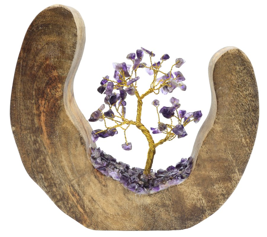 Arbre du Bonheur Bois Design Améthyste 17cm