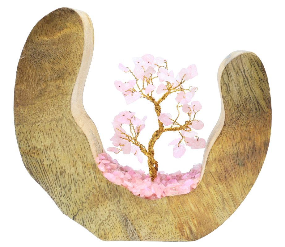 Arbre du Bonheur Bois Design Quartz Rose 17cm