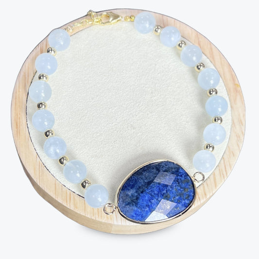 Bracelet En Aigue-Marine Et DécorationEn Lapis-lazuli Et Apprets Dorées + Fermoir Dorée – photo 2