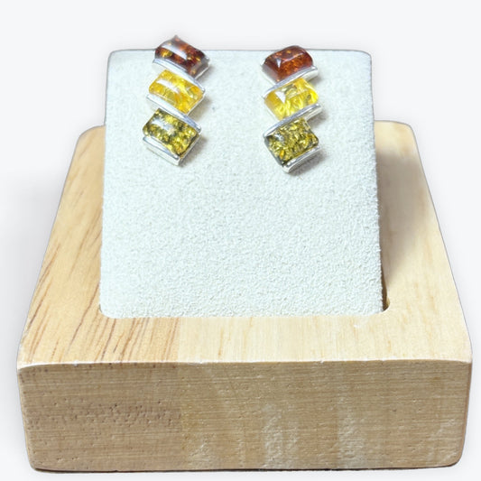 Boucles d'oreilles Ambre clou - Triple couleur - Argent 925