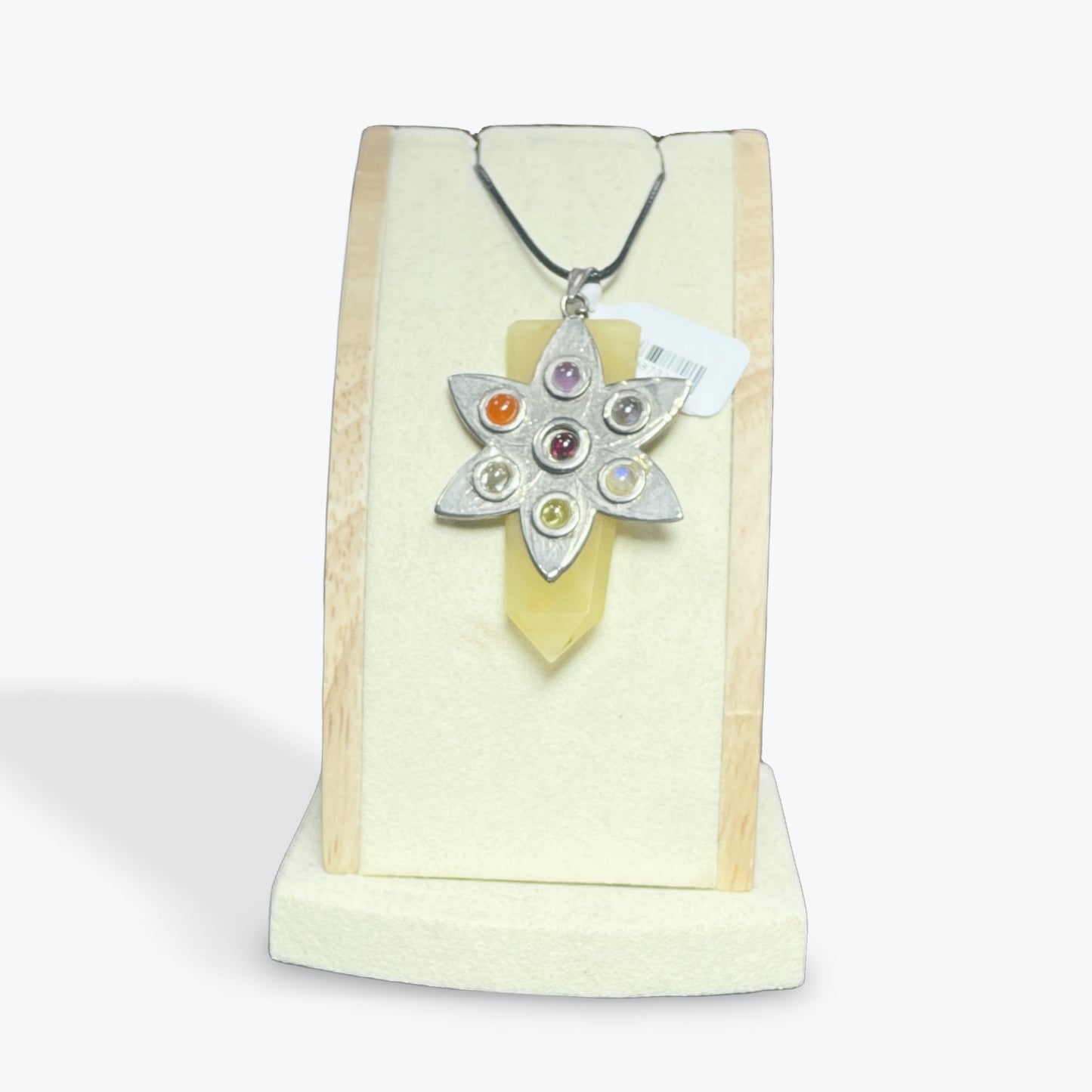 Pendentif Pointe Aventurine Jaune avec fleur 7 Chakras