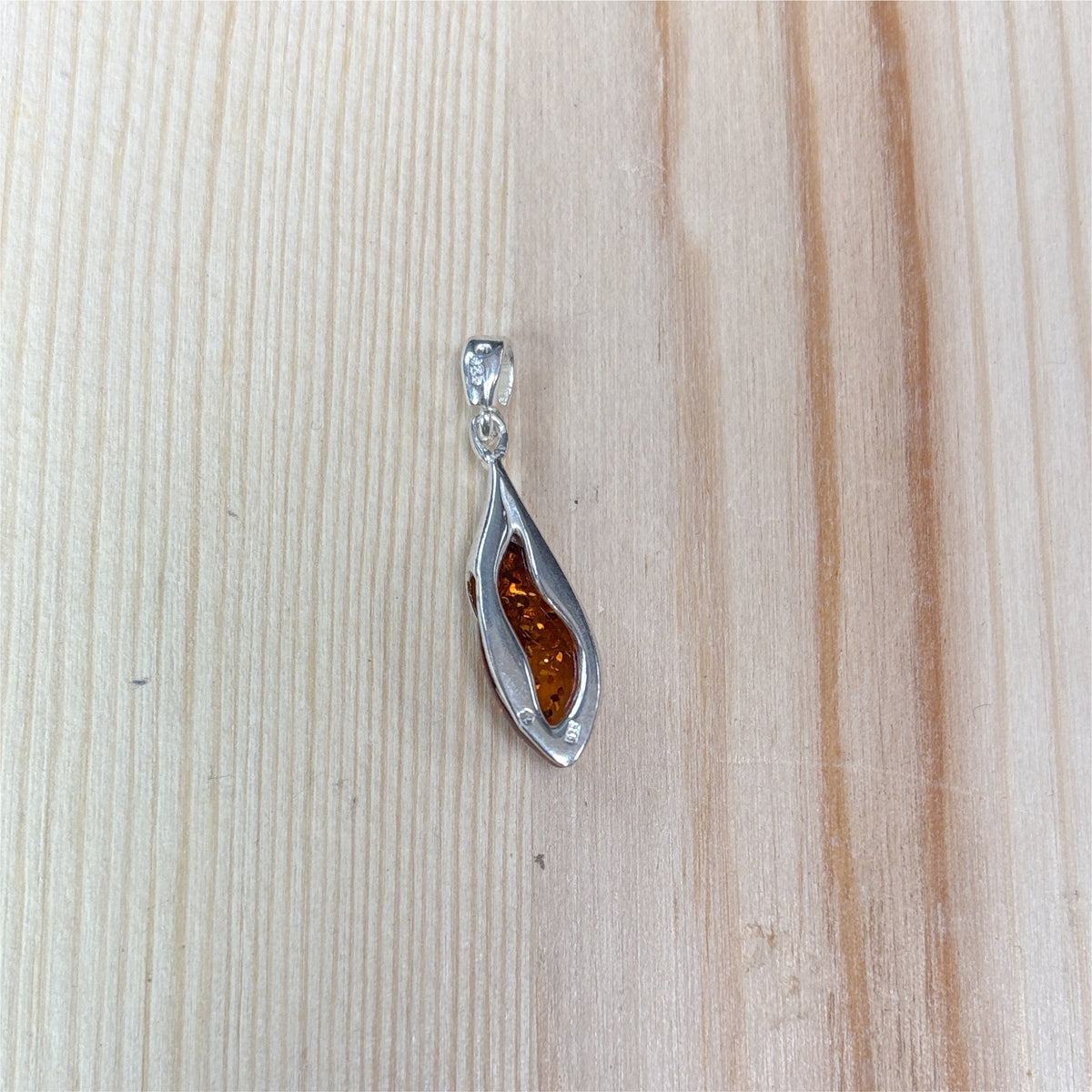 Pendentif Ambre marquise semi fermé - Argent 925