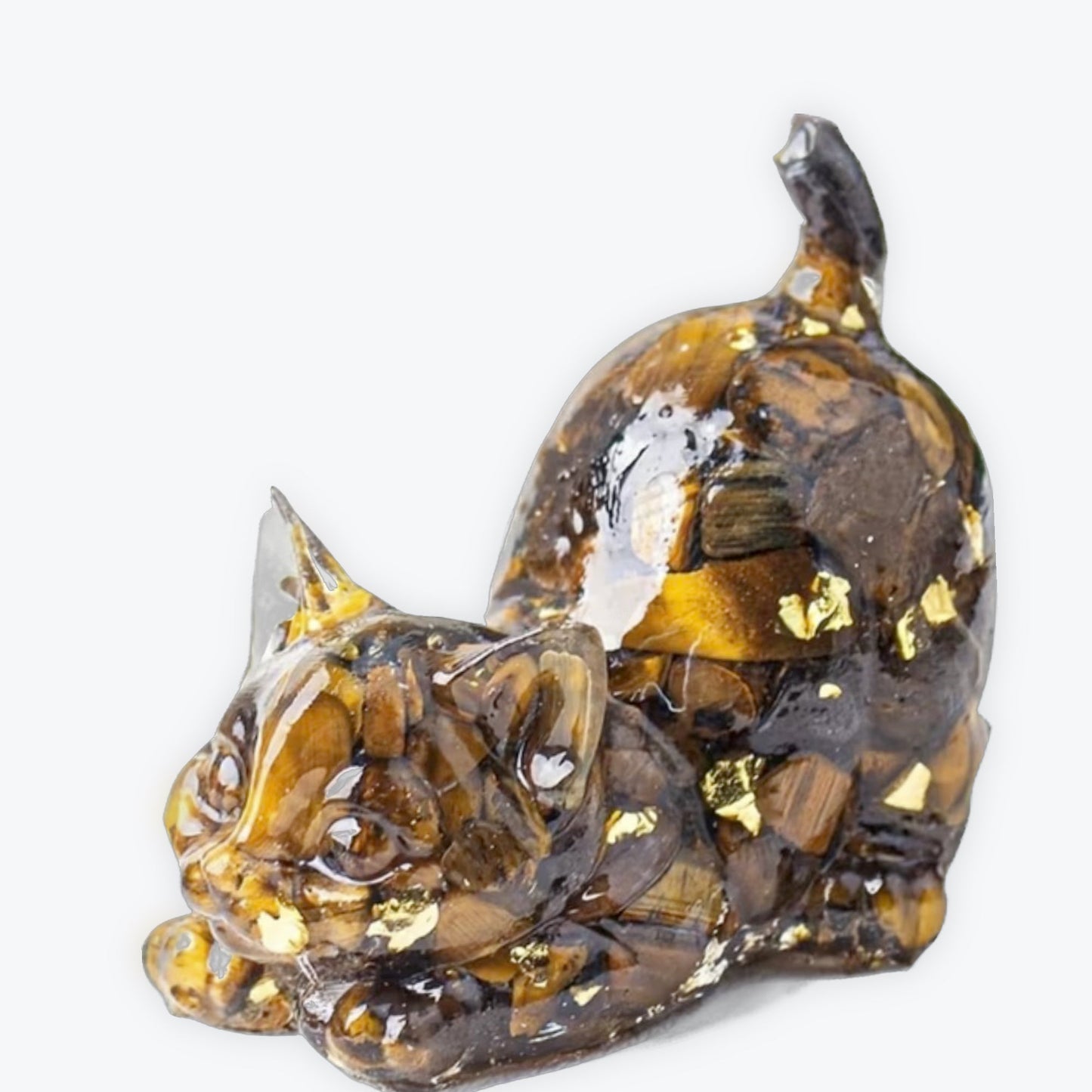 Figurine de Chat en Résine 4,5 cm avec Queue, Décoration en Oeil de tigre