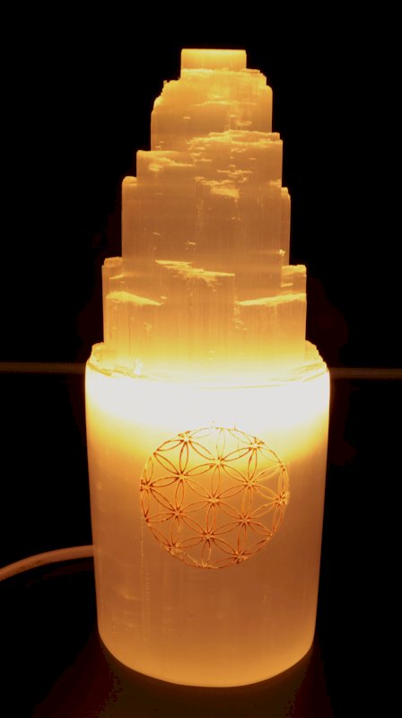 Lampe Sélénite Montagne Gravée - Fleur de Vie
