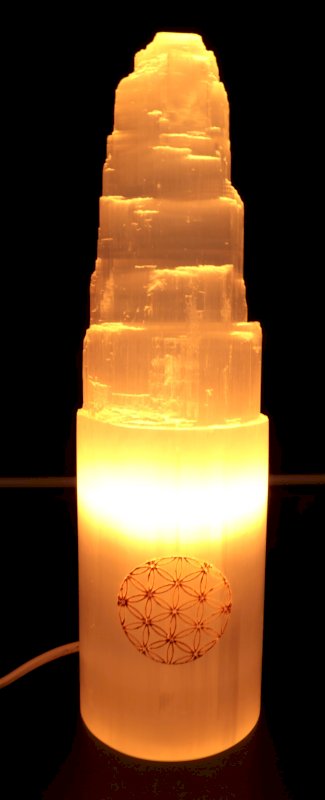 Lampe Sélénite Montagne Gravée - Fleur de Vie