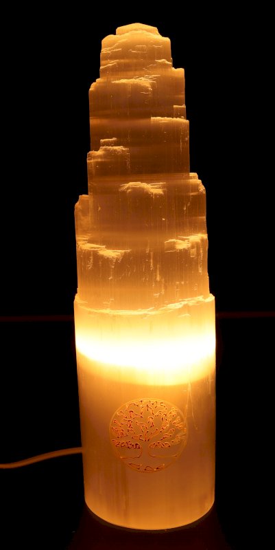 Lampe Sélénite Montagne Gravée - Arbre de Vie