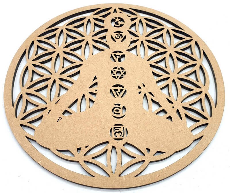 Plaque Bois 7 Chakras Fleur de Vie