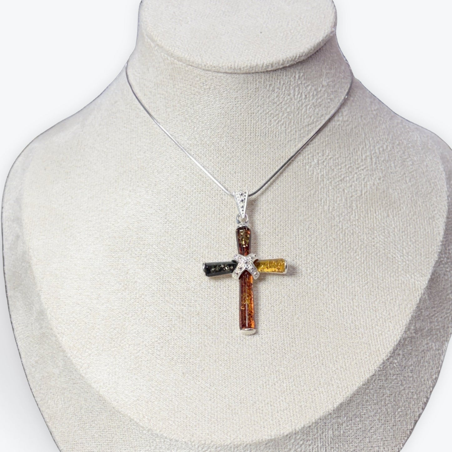 Pendentif ambre Croix multicouleur Argent 925