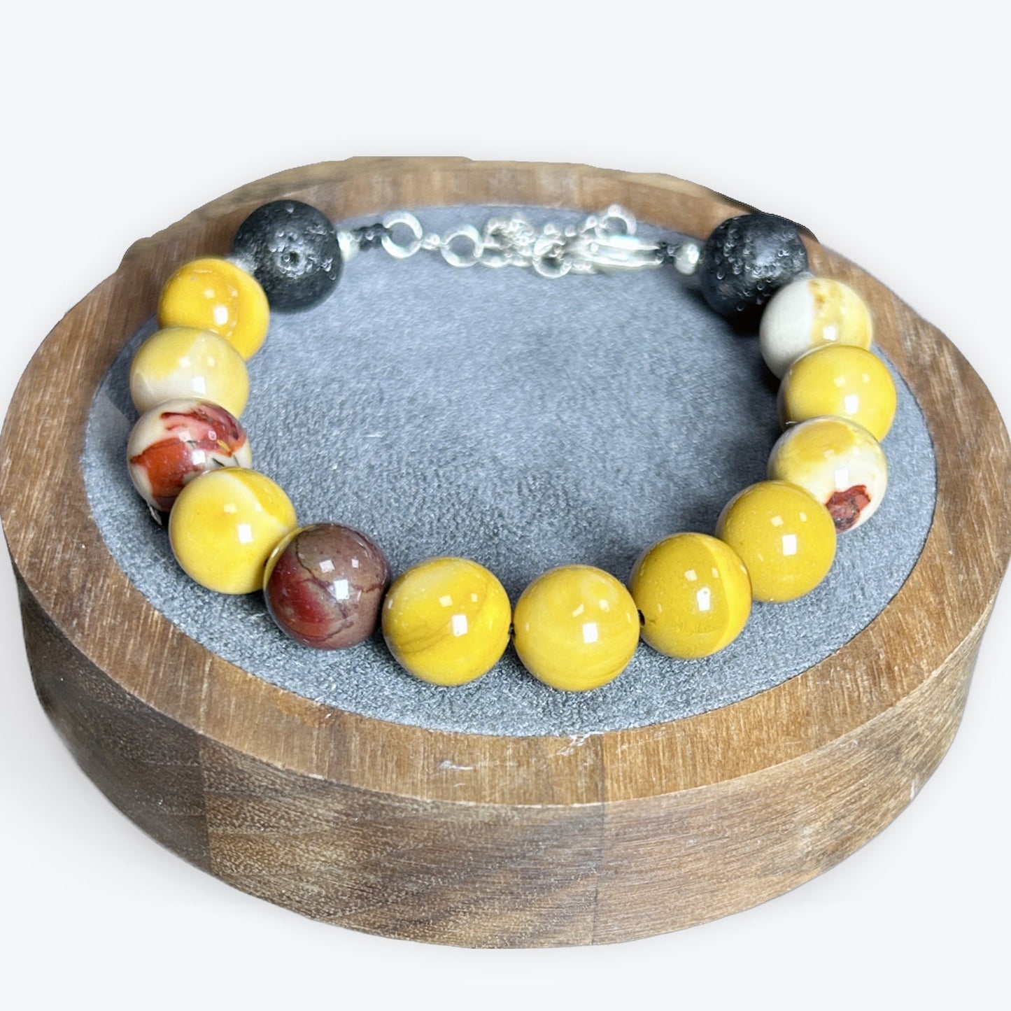 Bracelet Mokaite Et Pierre De Lave