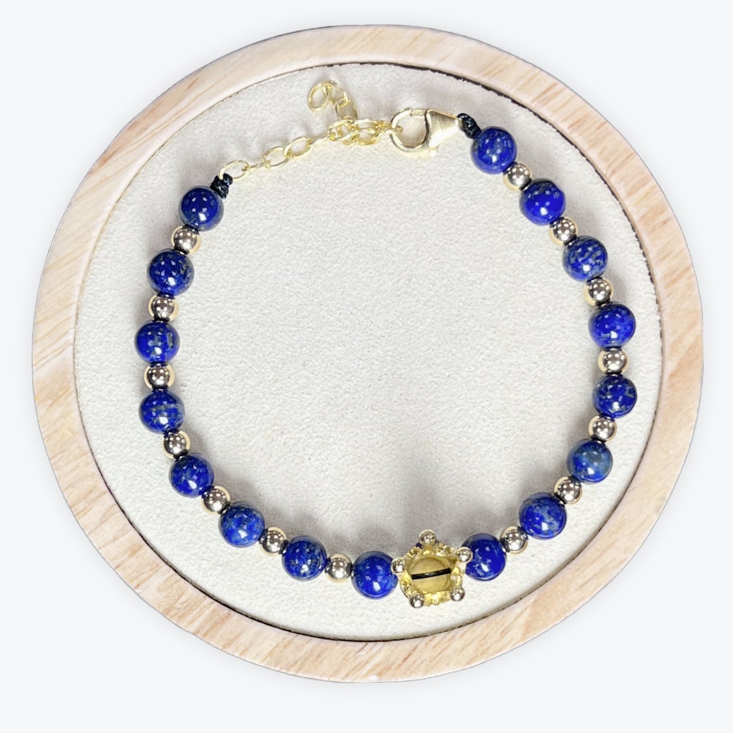 Bracelet En Lapis-lazuli Couronne Dorée + Fermoir