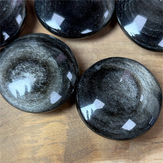 Galet rond - Obsidienne Argentée