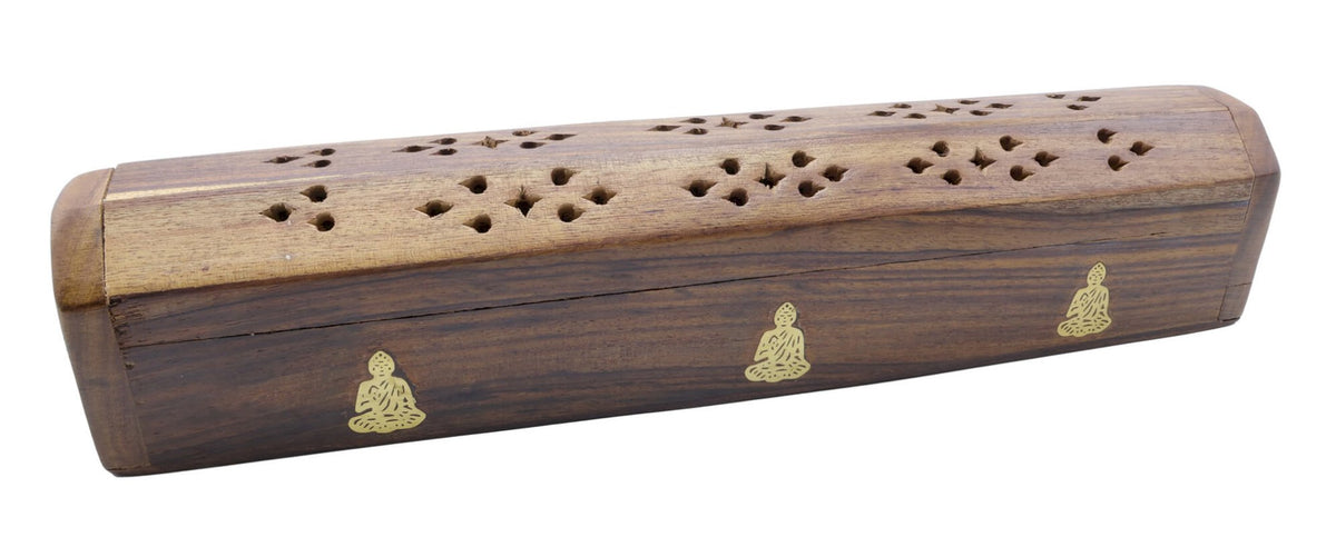 Porte-Encens Bois Coffret Bouddha 30cm