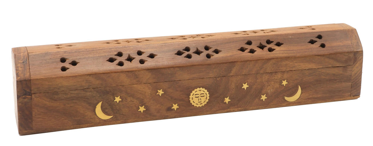 Porte-Encens Bois Coffret Lune & Soleil 30cm