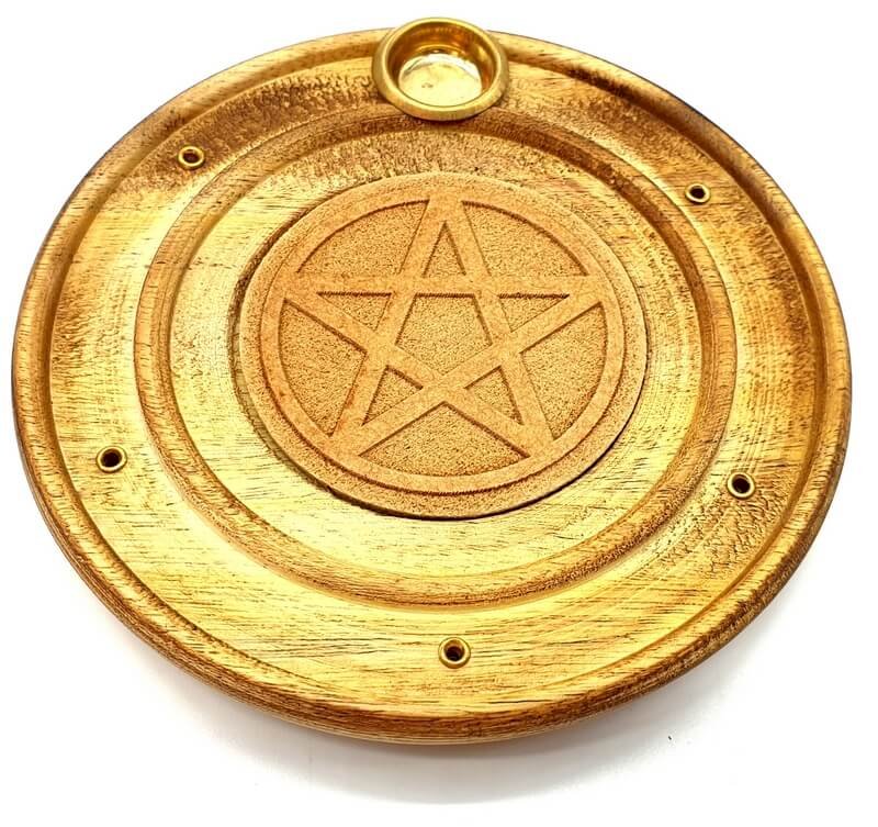 Porte-Encens Bois Rond Pentagramme 10cm