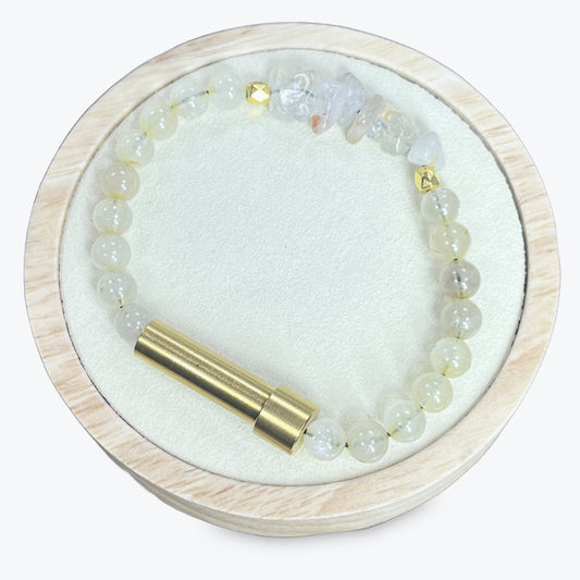 Bracelet En Citrine Et Quartz Rutile Avec Décorations Dorés + Fermoir Doré