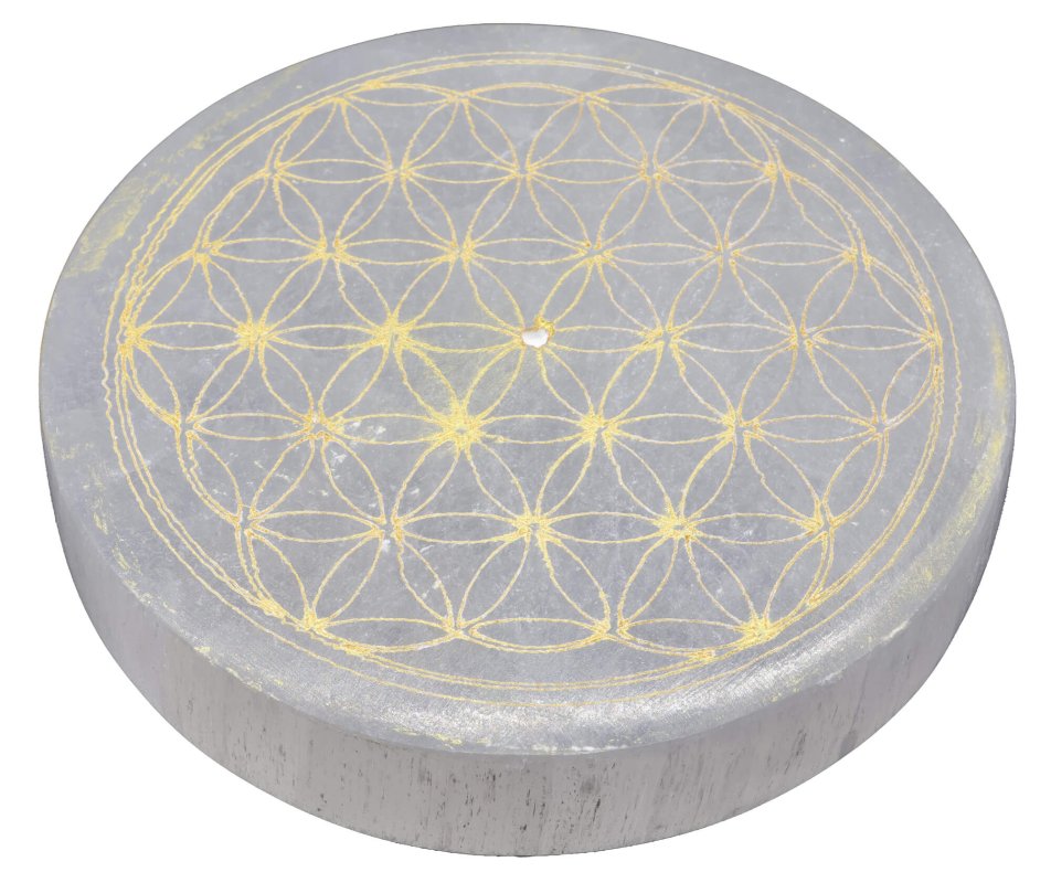 Porte-Encens Sélénite Fleur de Vie Doré