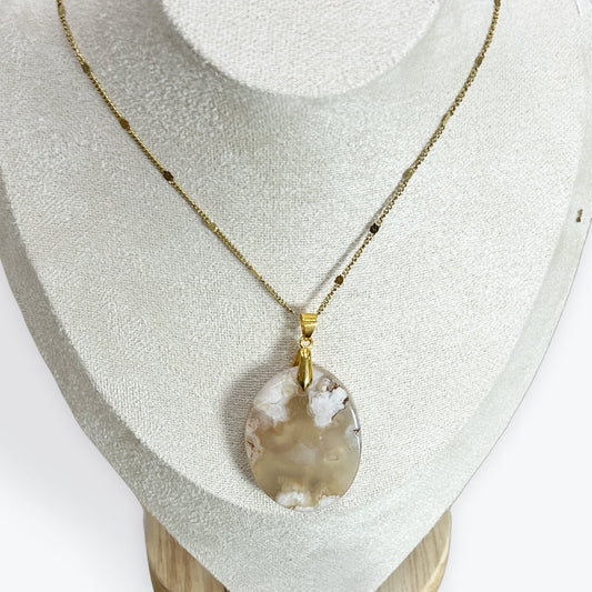 Pendentif Agate Fleur - Galet