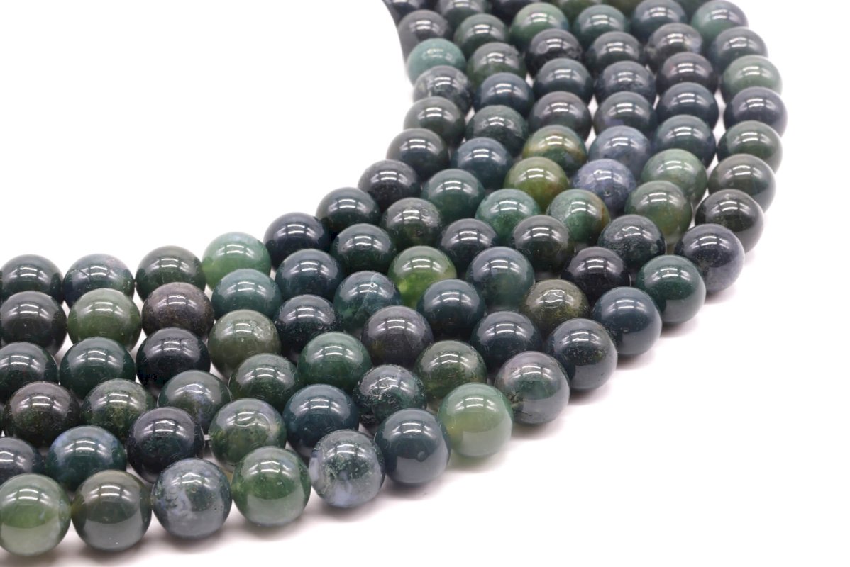 Perles Agate Mousse sur fil