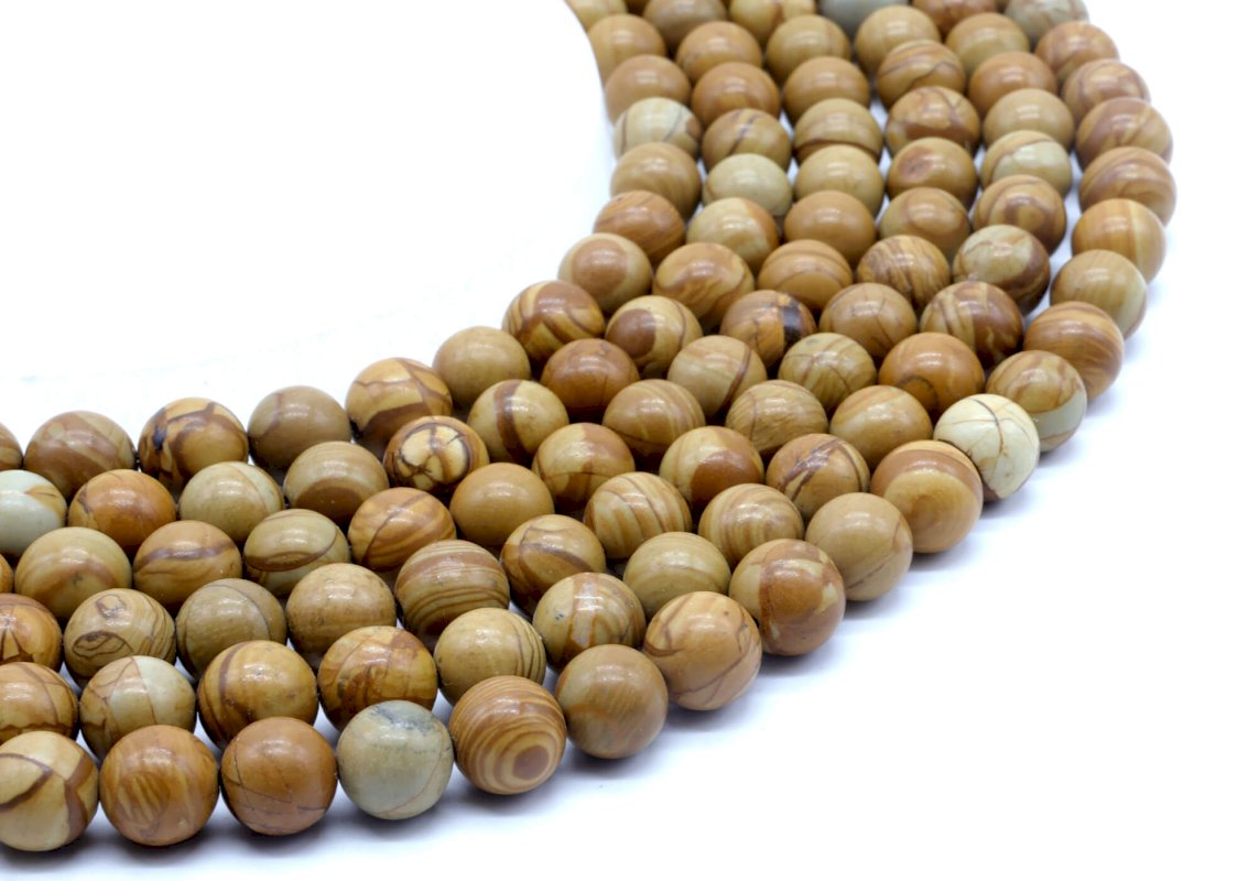 Perles Bois Fossile sur fil