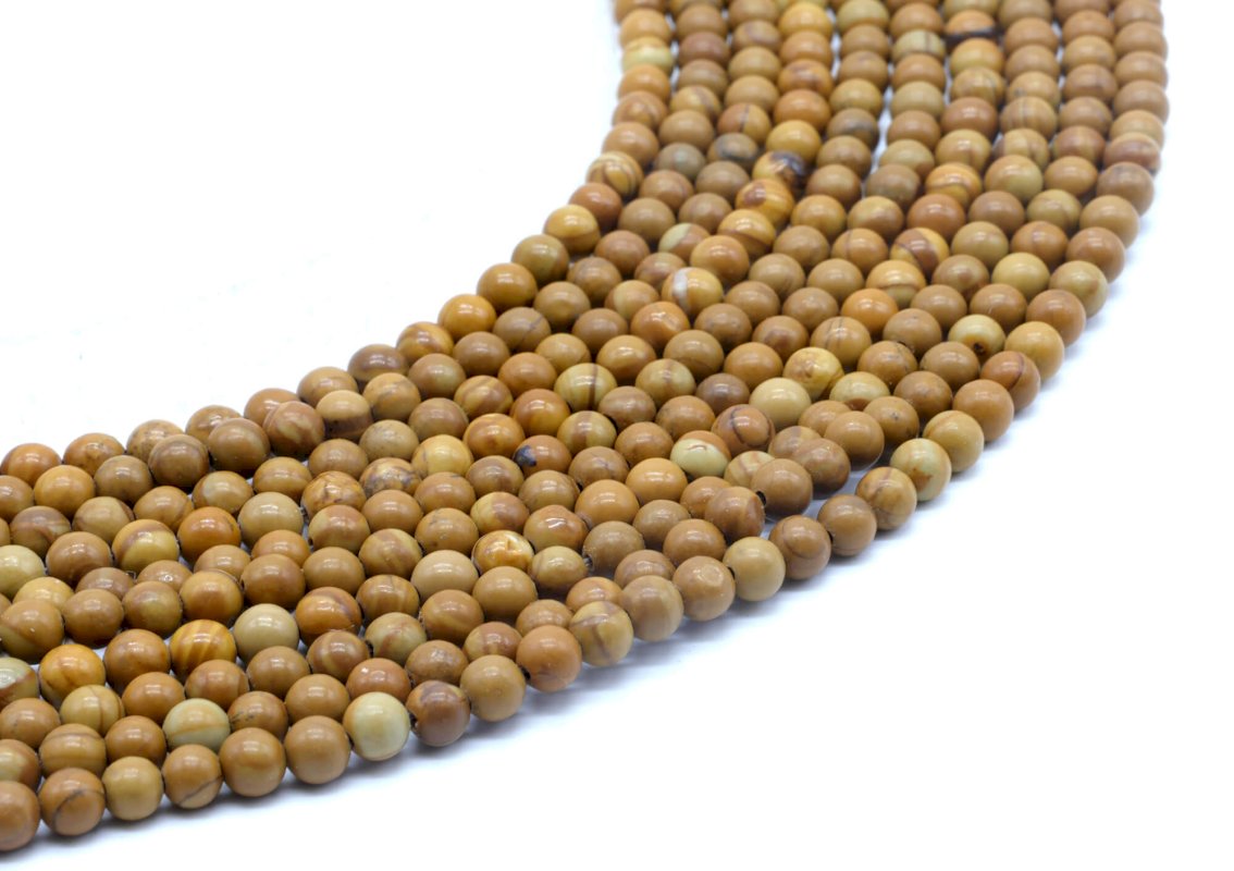 Perles Bois Fossile sur fil