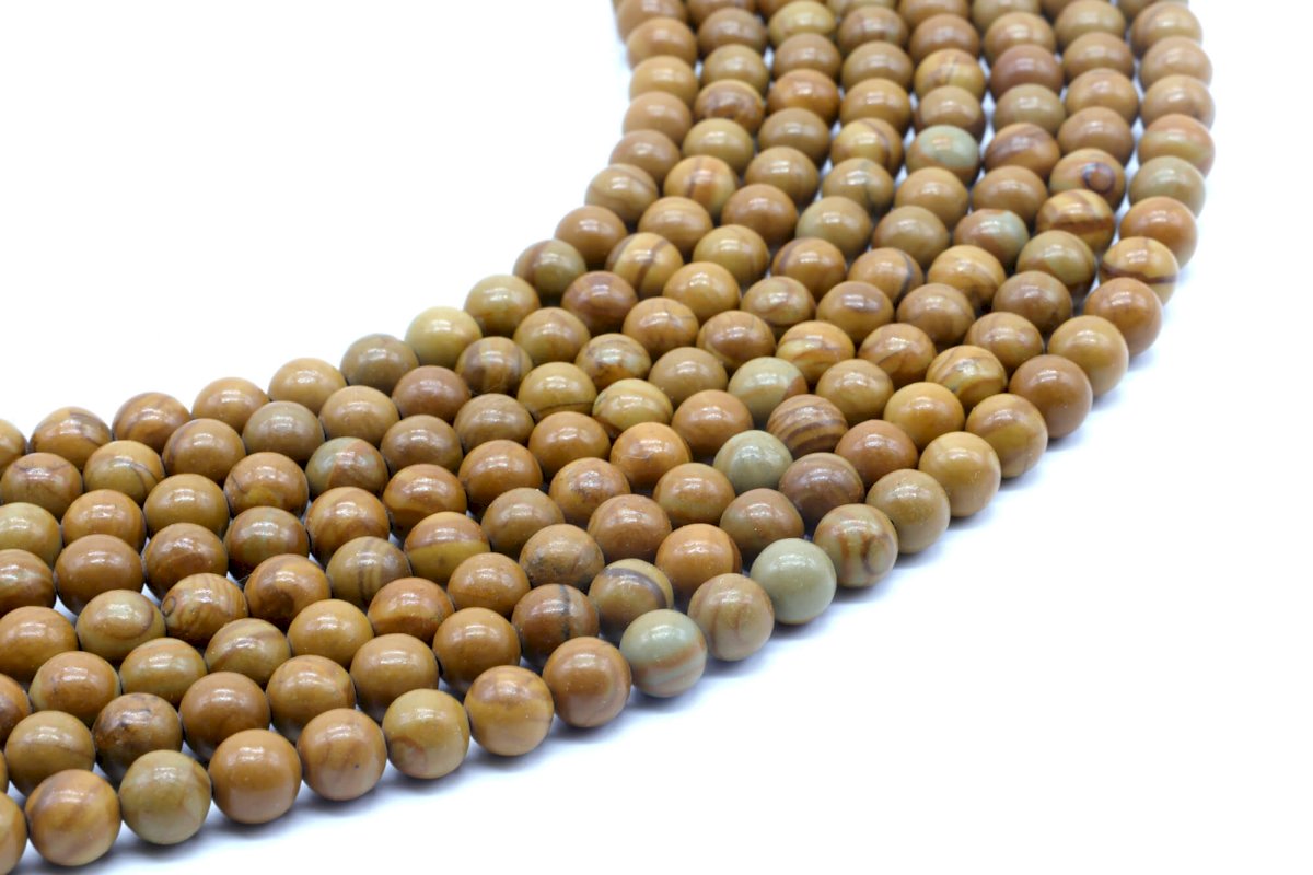 Perles Bois Fossile sur fil