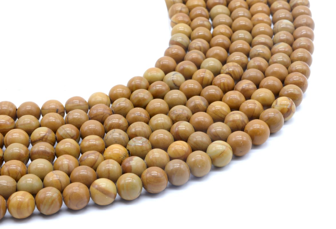 Perles Bois Fossile sur fil