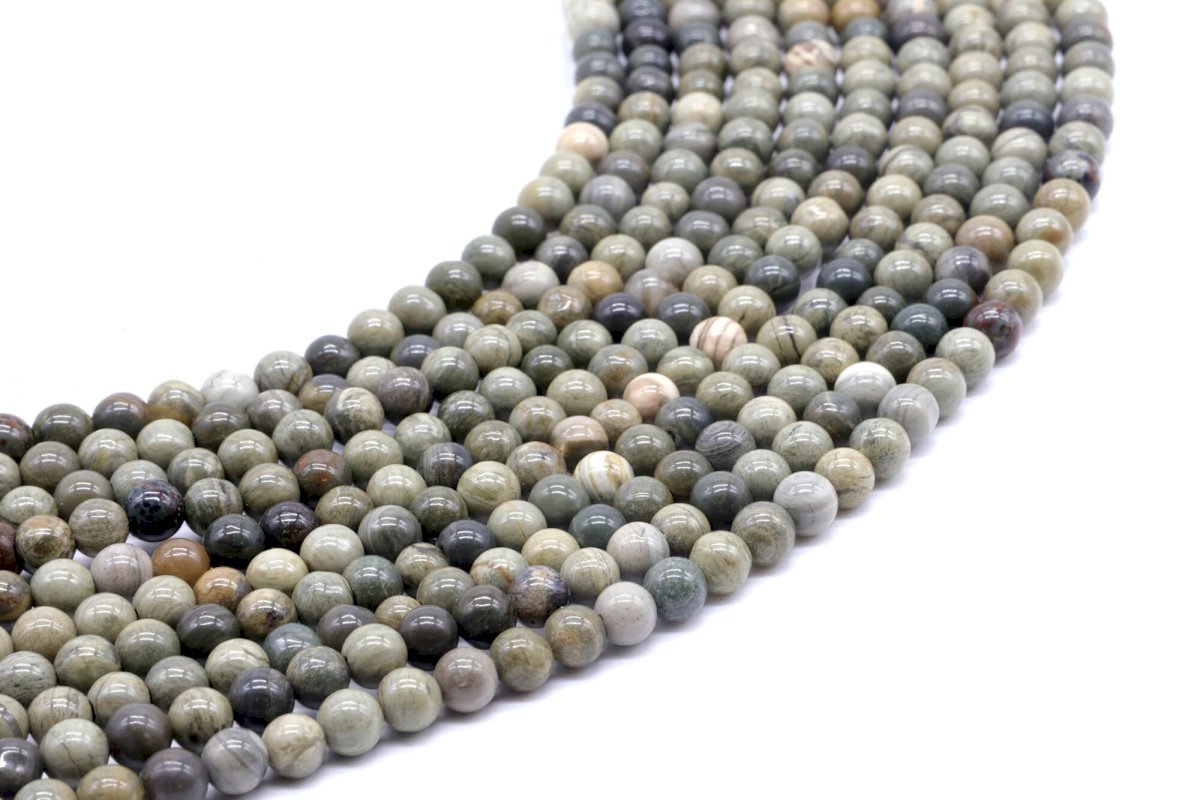 Perles Jaspe Feuille d'Argent sur fil