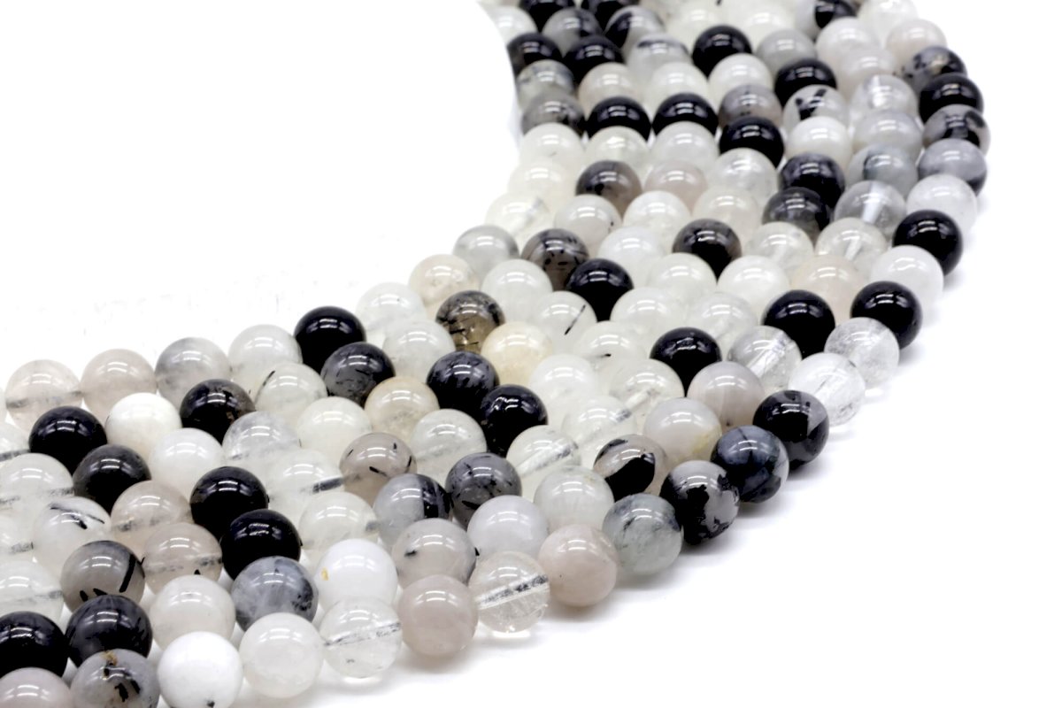 Perles Quartz Tourmaline sur fil