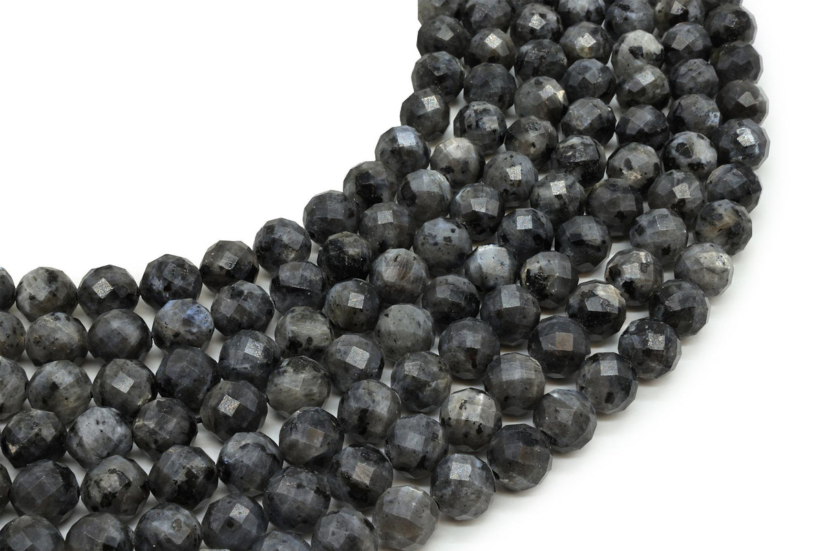 Perles facettées Larvikite sur fil — 8 mm
