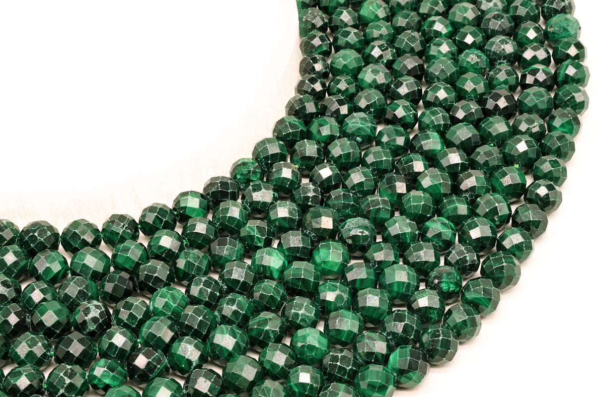 Perles Facettées Malachite sur Fil — 8 mm