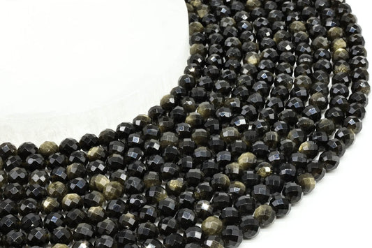 Perles facettées Obsidienne Dorée sur fil – photo 2