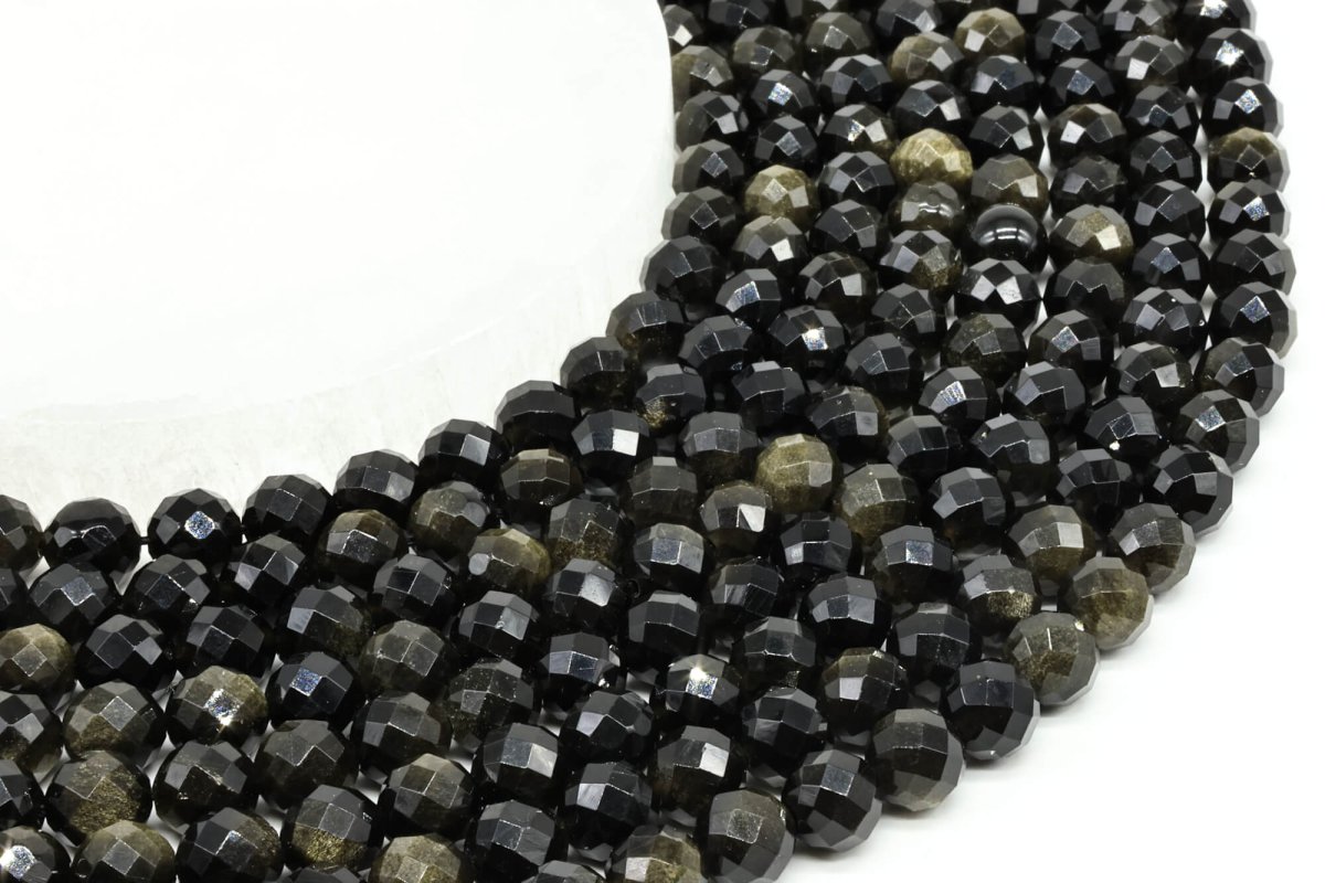 Perles facettées Obsidienne Dorée sur fil