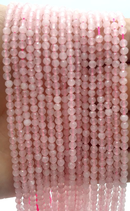 Perles facettées Quartz Rose sur fil