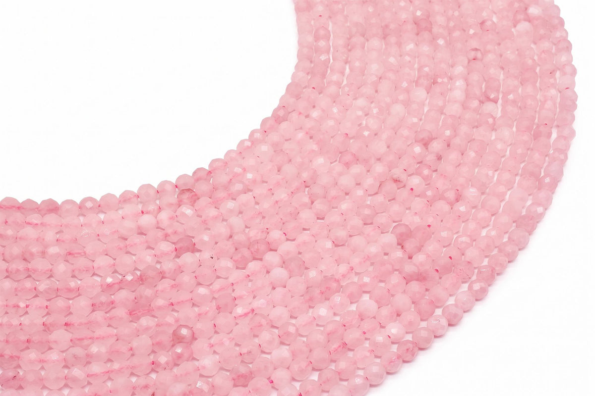 Perles facettées Quartz Rose sur fil — 4 mm