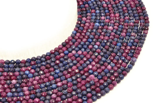 Perles Facettées Rubis Saphir sur Fil — 4 mm