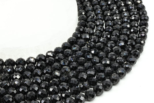 Perles Facettées Tourmaline Noire sur Fil — 8 mm