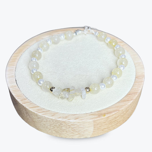 Bracelet En Citrine Et Perles + Fermoir En Argent