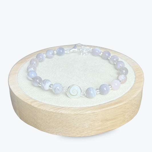 Bracelet En Agate Botswana Avec Un Oeil De Sainte Lucie Et Fermoir En Arge