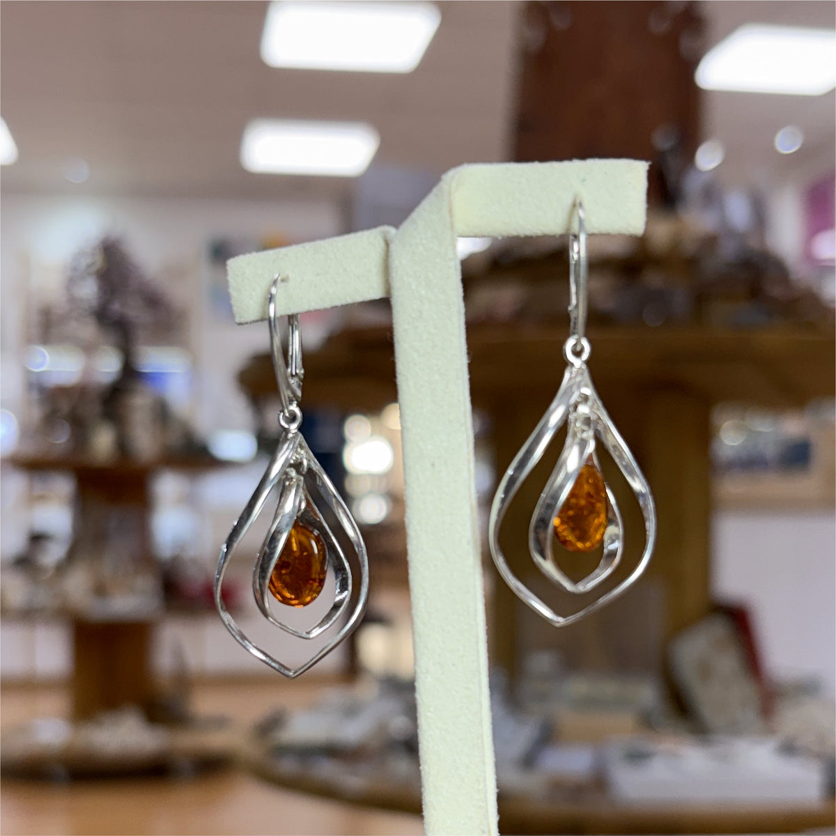 Boucle d'oreilles Torsadée en Ambre et Argent 925